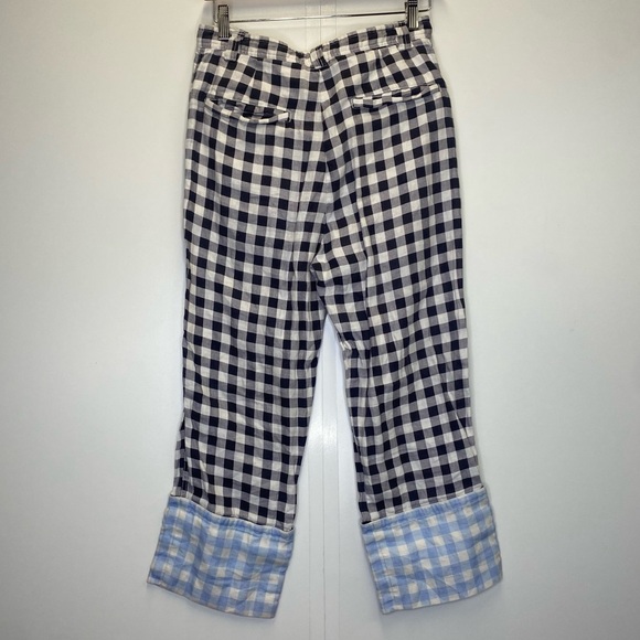 Lee Mathews Gingham Contrast Color Linen Cropped Pants - Picture 6 of 9